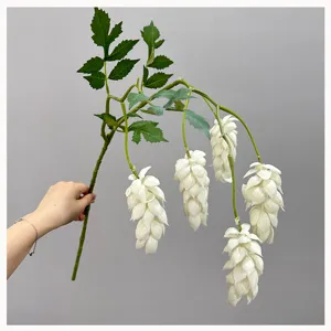 Artificial hop flower detail shot, soft glue floral stem branch, decor display