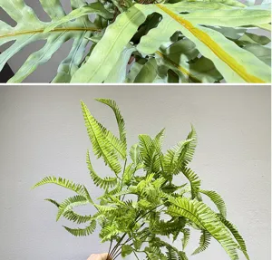 Artificial fern plant branch detailed view, realistic green foliage for home decor landscaping.