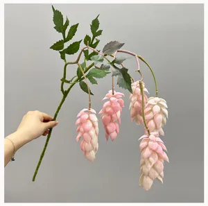 Artificial hops soft plastic flower branch, pink hanging floral decor for wedding and home.