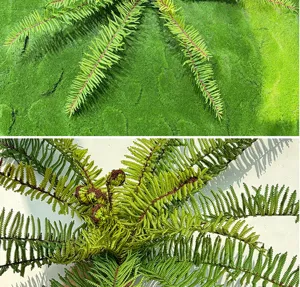 Detailed view of artificial fern fronds and moss background, perfect for green landscaping.
