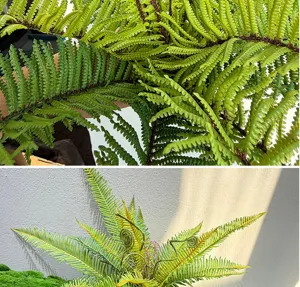 Detailed close-up of artificial fern leaves showing realistic texture and natural green color.