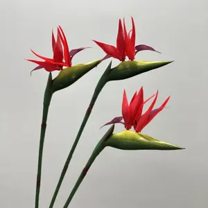 Artificial bird of paradise flowers, red fake floral stems for home and wedding decor.