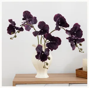 Fausse fleur d'orchidée Phalaenopsis artificielle avec vase en céramique blanche pour la déco