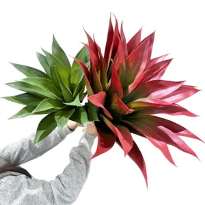 Artificial agave plant green and red decorative leaves set for home decor and interior design.
