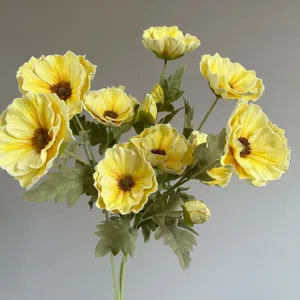 Bouquet de fleurs artificielles de coquelicot jaune pour décoration intérieure, chic.