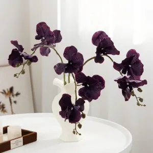 Arrangement de fleurs d'orchidées Phalaenopsis artificielles en vase blanc déco