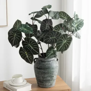 Artificial Green Plant Dragon Scale Leaf Begonia Leaf Fake Plant Simulation Foliage Branch For Home Indoor Floral Decor