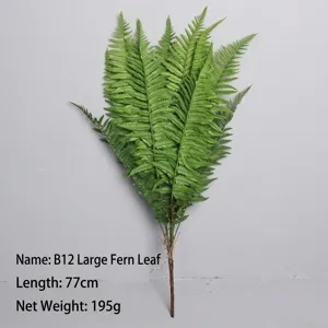 Vista dettagliata di foglia di felce finta, bel fogliame verde, supporto lungo 77cm.