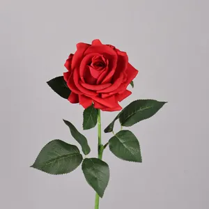 Rosa rossa artificiale stelo singolo fiore finto per matrimonio decorazione casa.