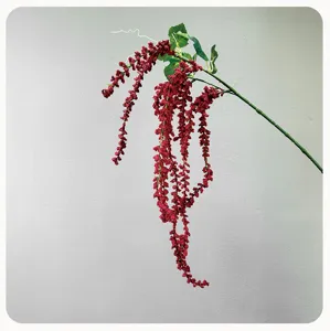 Rama de flores de planta colgante artificial, bayas rojas decoración floral para hogar.