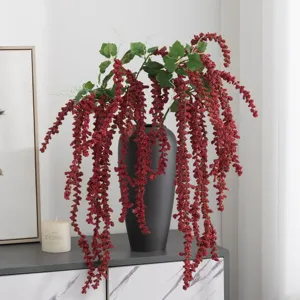 Planta artificial de bayas rojas colgantes arreglo floral para decoración del hogar vaso.