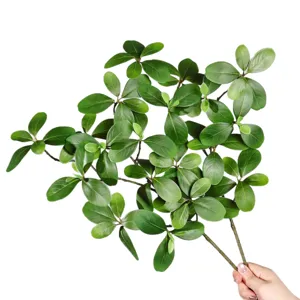 Artificial terminalia catappa leaves green plant branch for home wall decor and floral arrangement