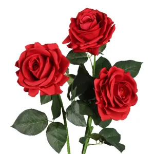 Fiori di Rose Rosse Artificiali Finto Rose di Seta per Decorazione Festa di Nozze