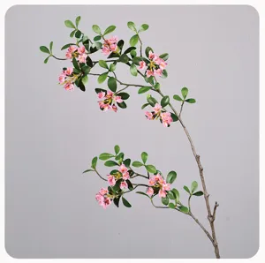 Artificial plant branch pink flower green leaves home decor faux botanical aesthetic floral arrangement