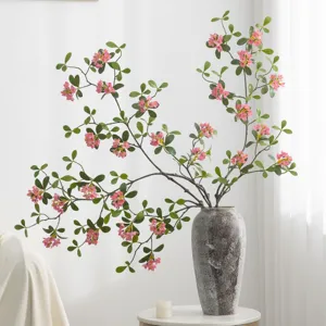 Artificial pink flower branches and green leaves simulation plant for home decor vase
