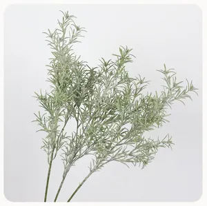 Artificial flocked rosemary green plant branches for floral arrangement wedding home decor detail shot