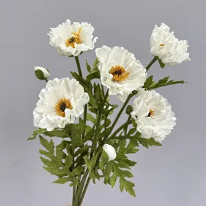 Witte kunstmatige klaprozen boeket, realistische bloemstuk decoratie voor in huis.
