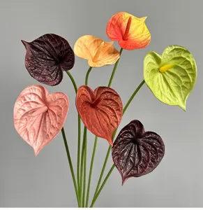 Realistic artificial PU anthurium flower bouquet for wedding props and home decor.