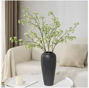 Artificial green berry fruit branch with black vase for home decor floral arrangement