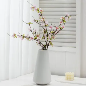 Artificial peach blossom branches in vase fake flowers home decoration pink floral arrangement