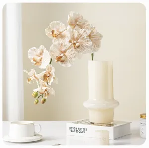 Artificial butterfly orchid flower branch with white vase home decoration indoor tabletop decor