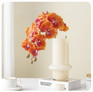 Artificial orange orchid 9-head fake flower home decor aesthetic vase arrangement ornament