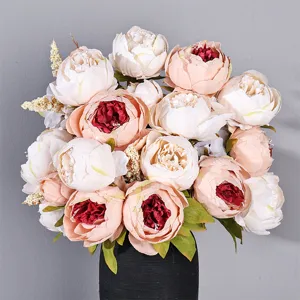 Style Européen 13 Têtes Bouquet de Fleurs de Pivoine Artificielle Fausses Fleurs en Soie Pour la Décoration de Mariage à la Maison