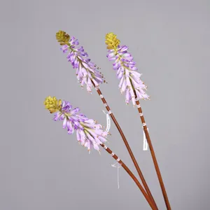 Nahaufnahme Detail von künstlicher Fackelidie Blumenzweig, violette und gelbe Farbverlauf.