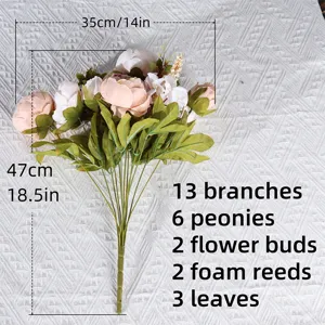 Bouquet de pivoines artificielles avec 13 branches et 6 grandes têtes pour la décoration.