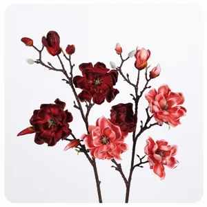 Artificial magnolia flower branch detail, realistic PU floral arrangement for home decor.