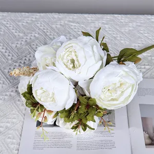 Bouquet de pivoines artificielles en soie blanc 13 tetes style europeen decoration maison