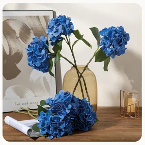 Artificial blue hydrangea flower branch large floral arrangement for home decor