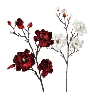 Artificial magnolia branch fake flower decoration PU floral art for home decor and wedding props
