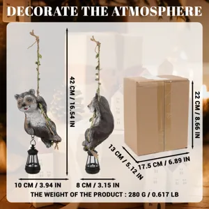 Solar Raccoon Climbing Outdoor Statue with LED Lantern Hanging Waterproof Animal Ornament