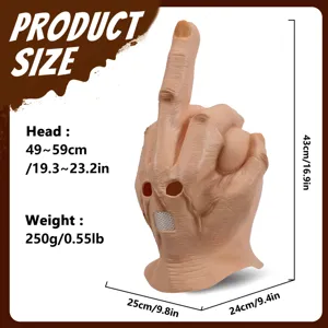 Funny middle finger latex mask with eye holes and mesh breath vent for Halloween party pranks.