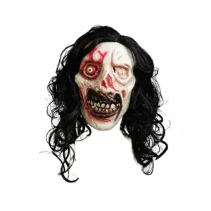 Halloween scary zombie ghost mask with long black hair creepy bleeding costume party prop