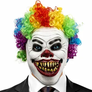 Scary Clown Latex Full Head Mask With Wig Movable Mouth Creepy Horror Mask For Halloween Cosplay Costume Party
