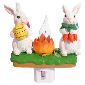 Veilleuse Lapin de Pâques Résine Mignonne Lampe Prise Chambre d'Enfant Décoration Maison