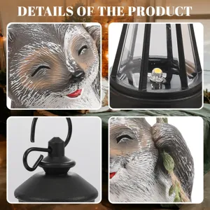 Solar Raccoon Climbing Outdoor Garden Statue with LED Hanging Lantern Waterproof Decor