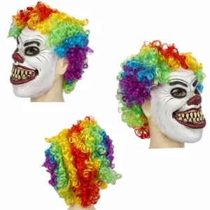 Scary clown mask with colorful wig latex full head horror mask for Halloween party cosplay costume