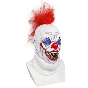Halloween scary clown latex mask with red hair creepy party cosplay costume props