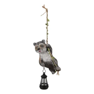 Solar Raccoon Climbing Outdoor Statue with LED Lantern Waterproof Hanging Animal Yard Decor
