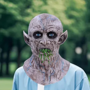 Halloween scary demon vampire latex mask with sharp fangs and green slime for cosplay party props