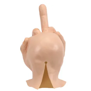 Funny middle finger latex mask for Halloween party, novelty gag costume headwear accessory