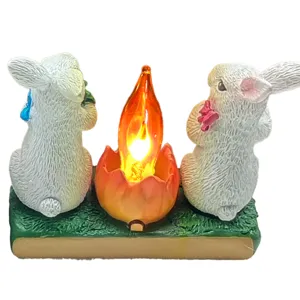 Veilleuse lapin de Pâques en résine, jolie décoration de feu de camp de lapin pour bureau chambre.