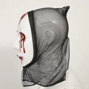 Halloween horror ghost face mask with black mesh hood for party dress up costume props