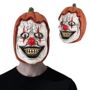 Halloween Pumpkin Clown Latex Mask Creepy Smiling Masquerade Costume Party Performance Prop Horror Face Cover
