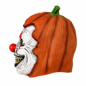 Halloween scary pumpkin clown latex mask for creepy costume party holiday events.