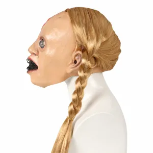 Halloween horror girl mask creepy double ponytail latex cosplay party prop scary headgear