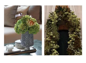 Bouquet di ortensie artificiali decorazione matrimonio casa composizione floreale foto.
